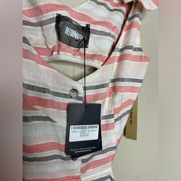 NWT Reformation Gisela Midi White Pink Dress Stripes Linen Size 2 - Picture 9 of 10